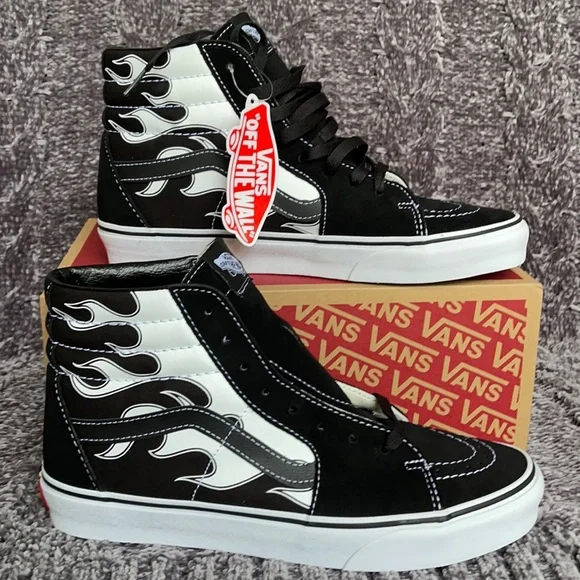 Vans Sk8-Hi Flame Black/White MENS - Picture 2 of 16
